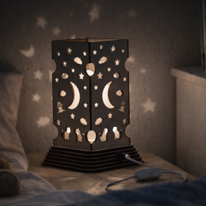 Lampe veilleuse d'enfant en bois avec motifs étoilés